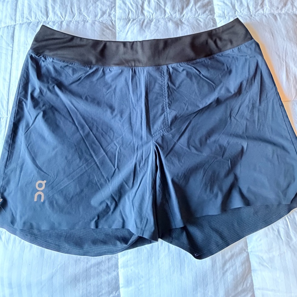 On Running Navy Athletic Shorts with Black Waistband